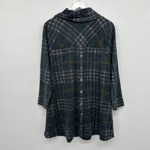 John Mark Sweater Top Shirt Size XL Stretch Knit Cowl Neck 3/4 Sleeve Plaid Boho - Picture 6 of 12